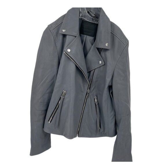 All Saints Gray Motorcycle Leather JacketVersatile For All Seasons